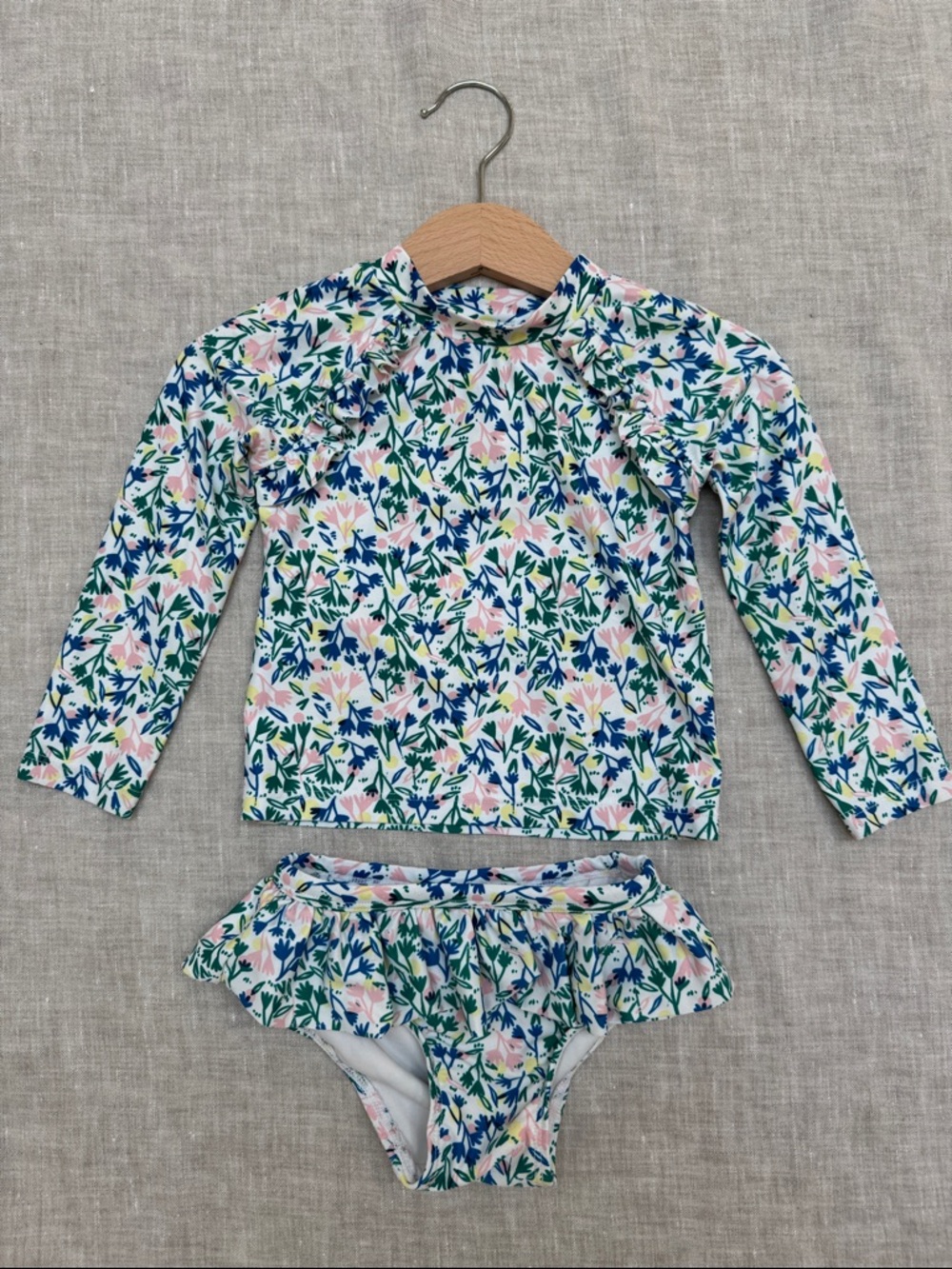 Tucker + Tate Girls 12mo Floral Long-Sleeve Rash Guard Set - Swimsuit